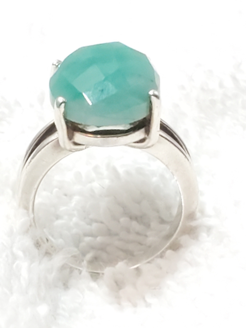 Vintage Sterling Silver Faceted Green Gemstone Solitaire Ring Split Shank Size 6